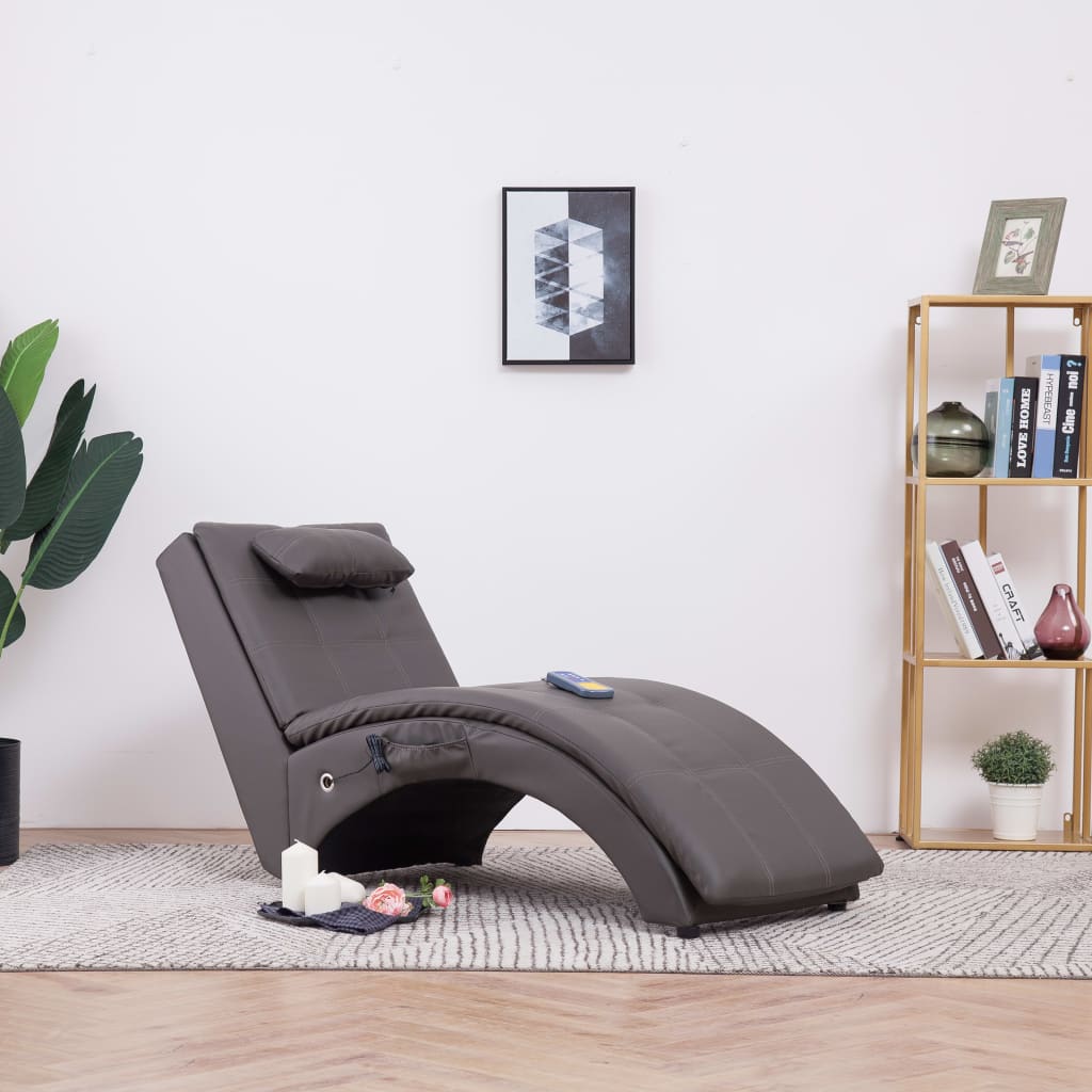 vidaXL Chaise longue de massagem c/ almofada couro artificial cinzento