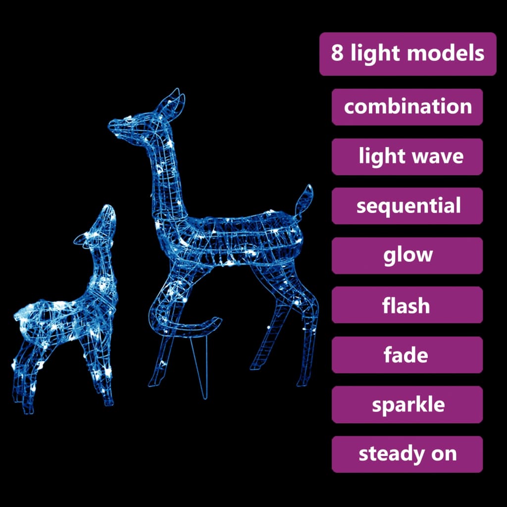 vidaXL Família de renas decorativa 160 luzes LED azuis acrílico