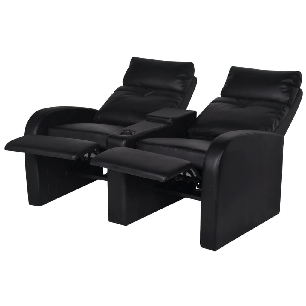 vidaXL Poltrona reclinável com 2 lugares couro artificial preto