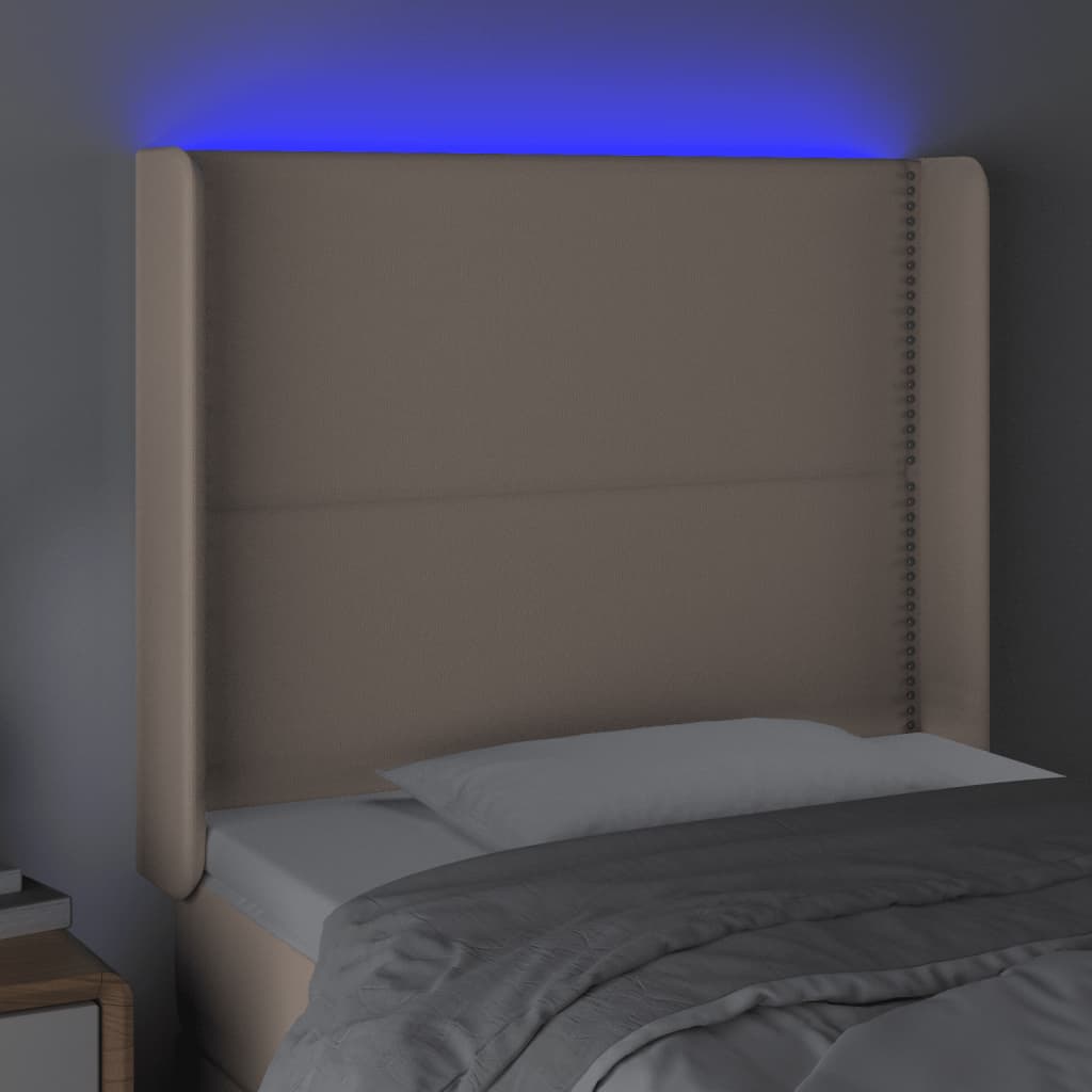 vidaXL Cabeceira cama c/ LED couro artif. 83x16x118/128 cm cappuccino