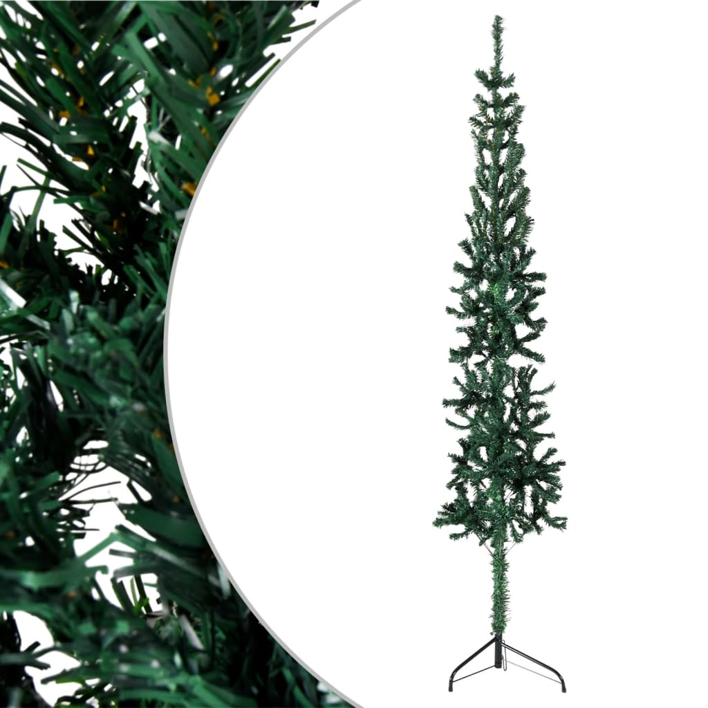 vidaXL Meia árvore de Natal fina com suporte 120 cm verde