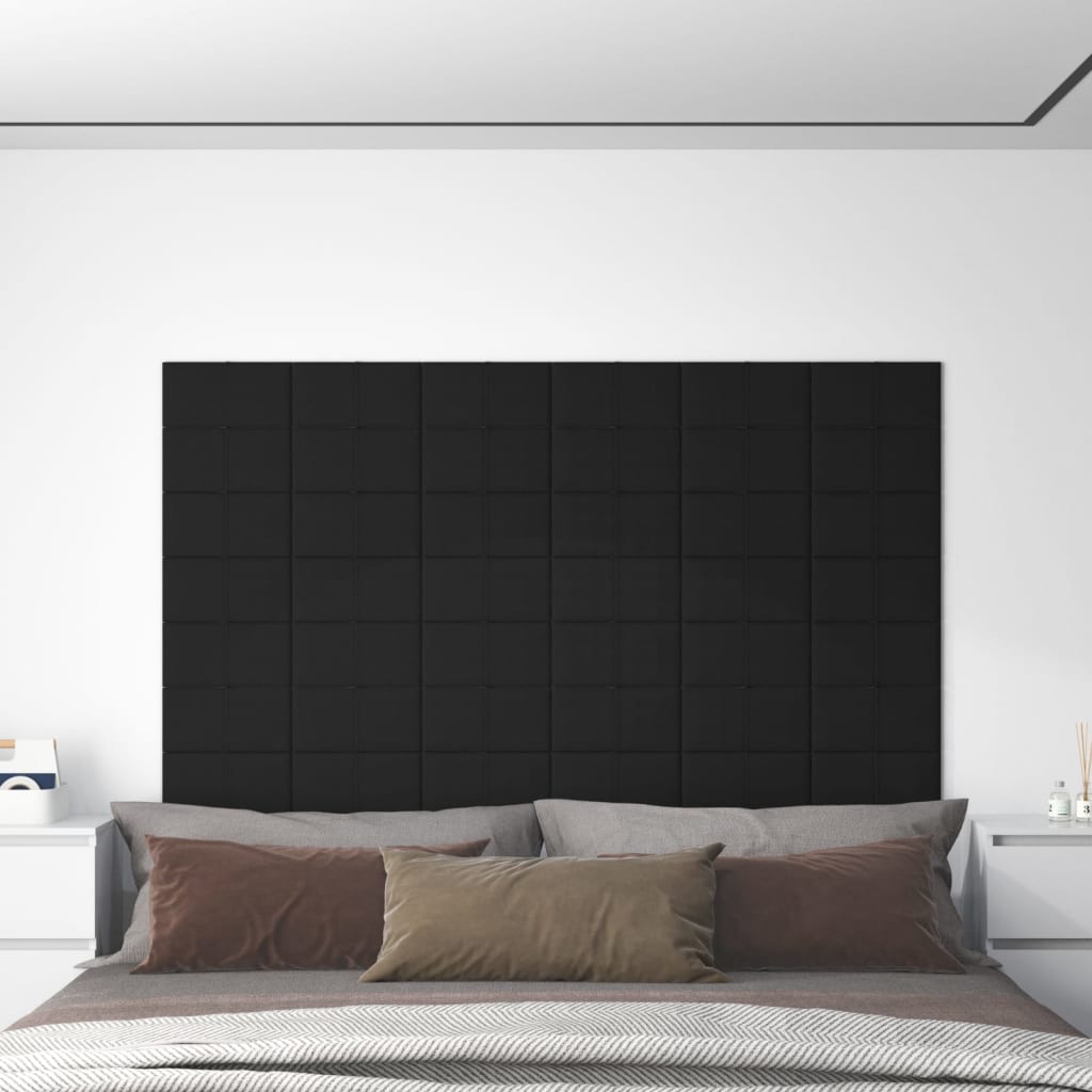 vidaXL Painel de parede 12 pcs 30x15 cm tecido 0,54 m² preto