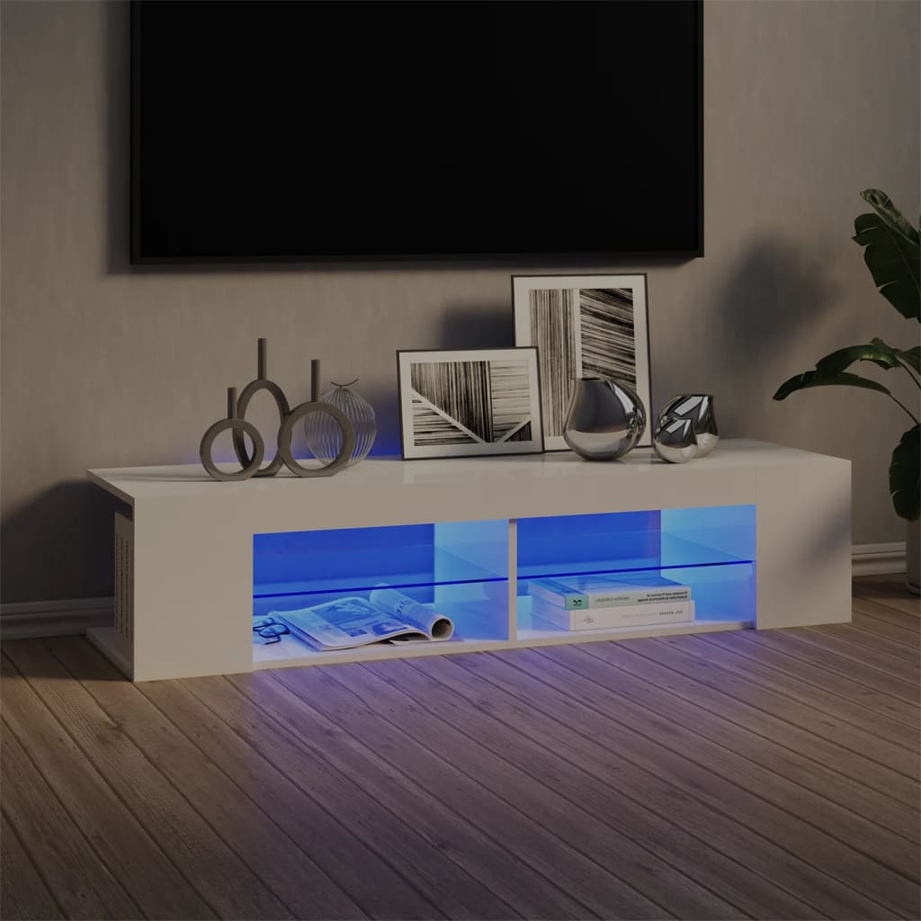 vidaXL Móvel de TV com luzes LED 135x39x30 cm branco brilhante