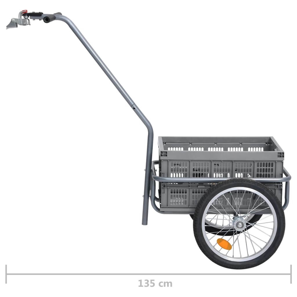 vidaXL Reboque bicicleta c/ caixa transporte dobrável 50L 150kg cinza