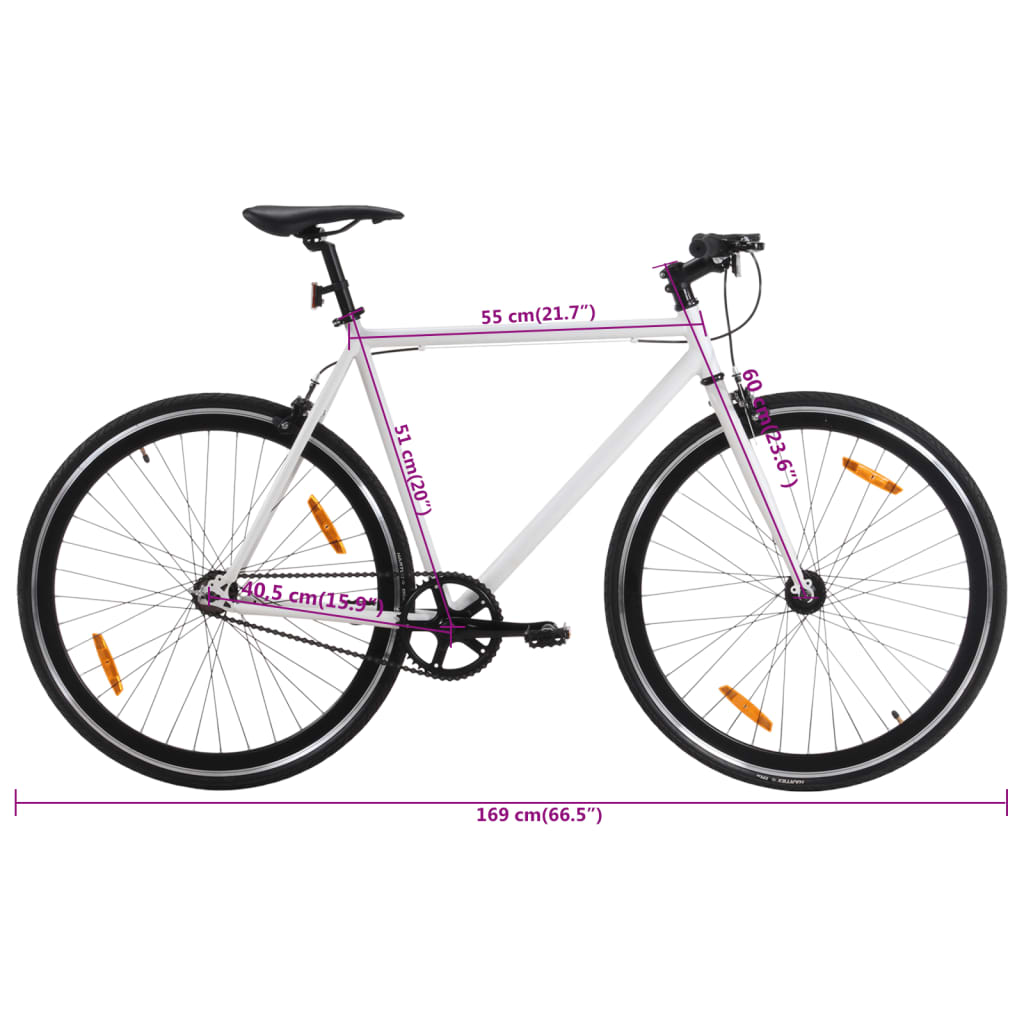 vidaXL Bicicleta de mudanças fixas 700c 51 cm branco e preto