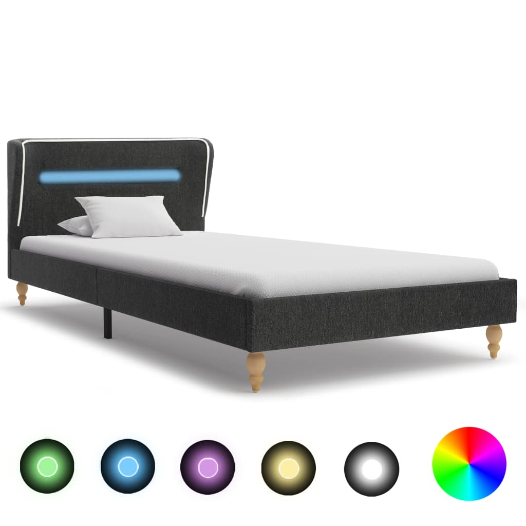 vidaXL Estrutura de cama c/ LEDs 90x200cm serapilheira cinzento-escuro