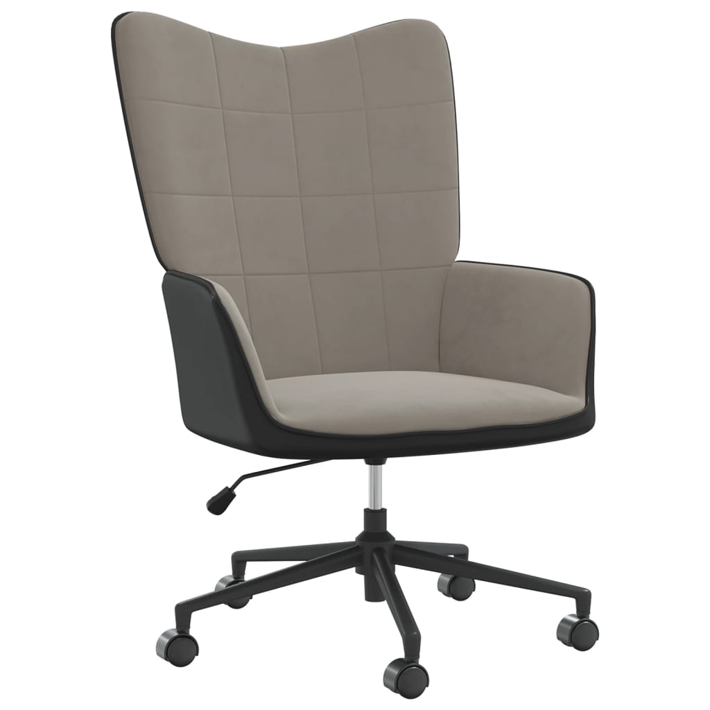vidaXL Cadeira de descanso PVC e veludo cinzento-claro