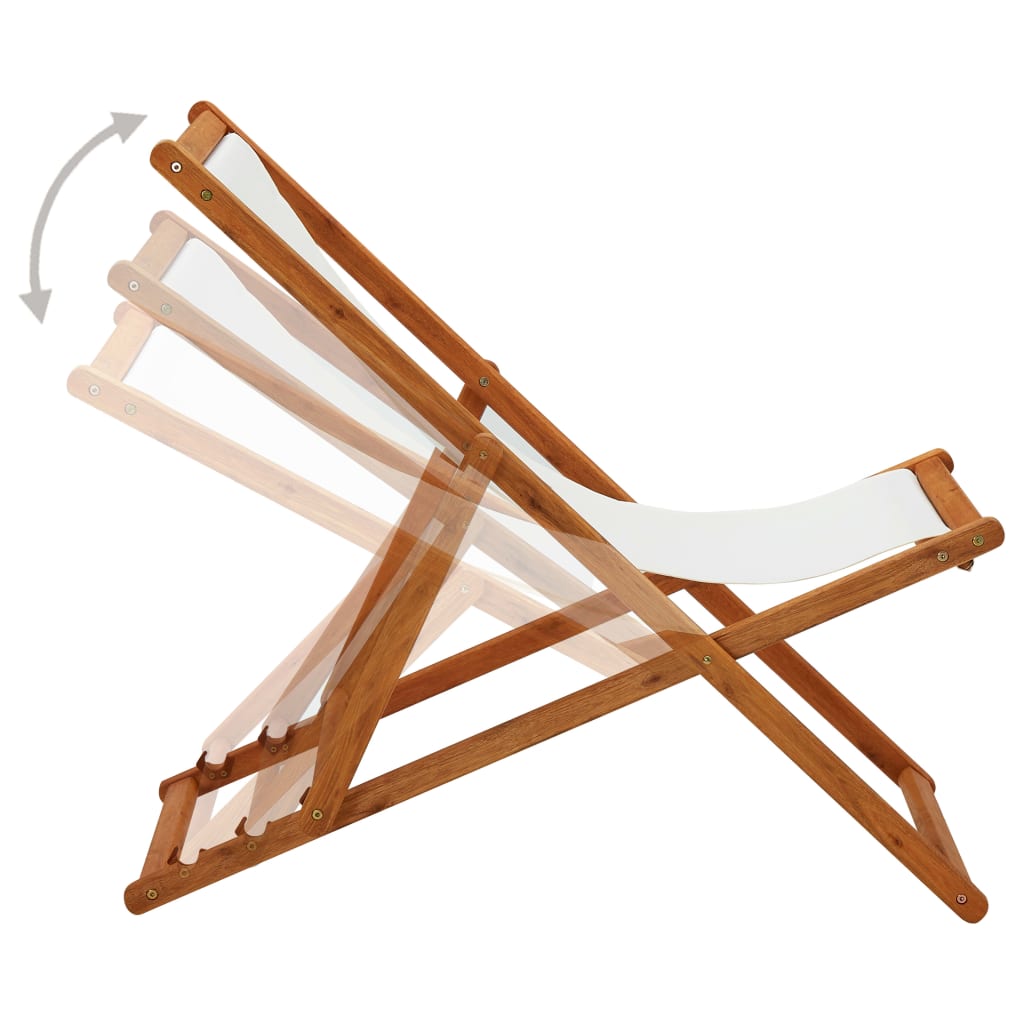 vidaXL Cadeira praia dobrável madeira de eucalipto/tecido branco nata