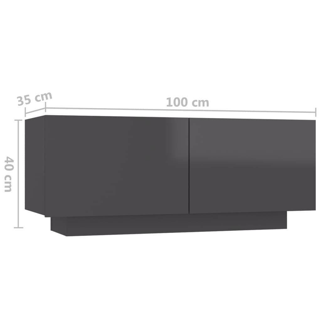 vidaXL Mesa de cabeceira 100x35x40 cm contraplacado cinzento brilhante