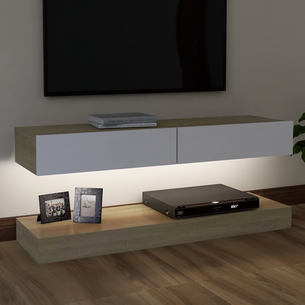 vidaXL Móvel de TV com luzes LED 120x35 cm branco e carvalho sonoma