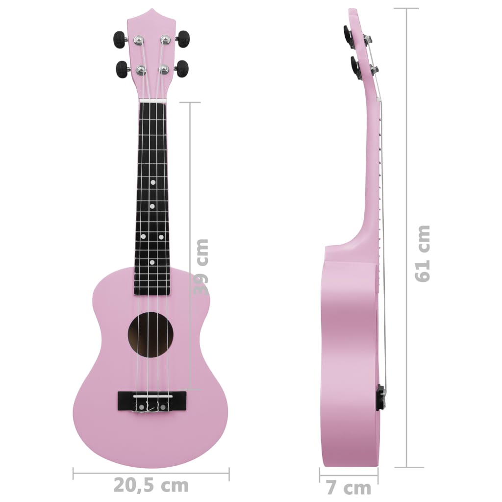 vidaXL Conjunto ukulele soprano infantil com saco 23" rosa