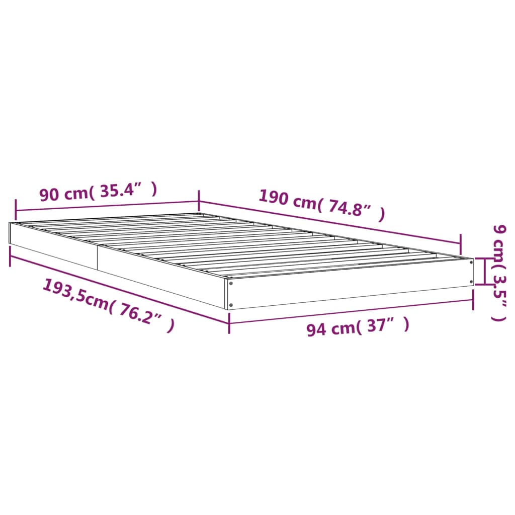 vidaXL Estrutura de cama de solteiro 90x190 cm pinho maciço cinzento
