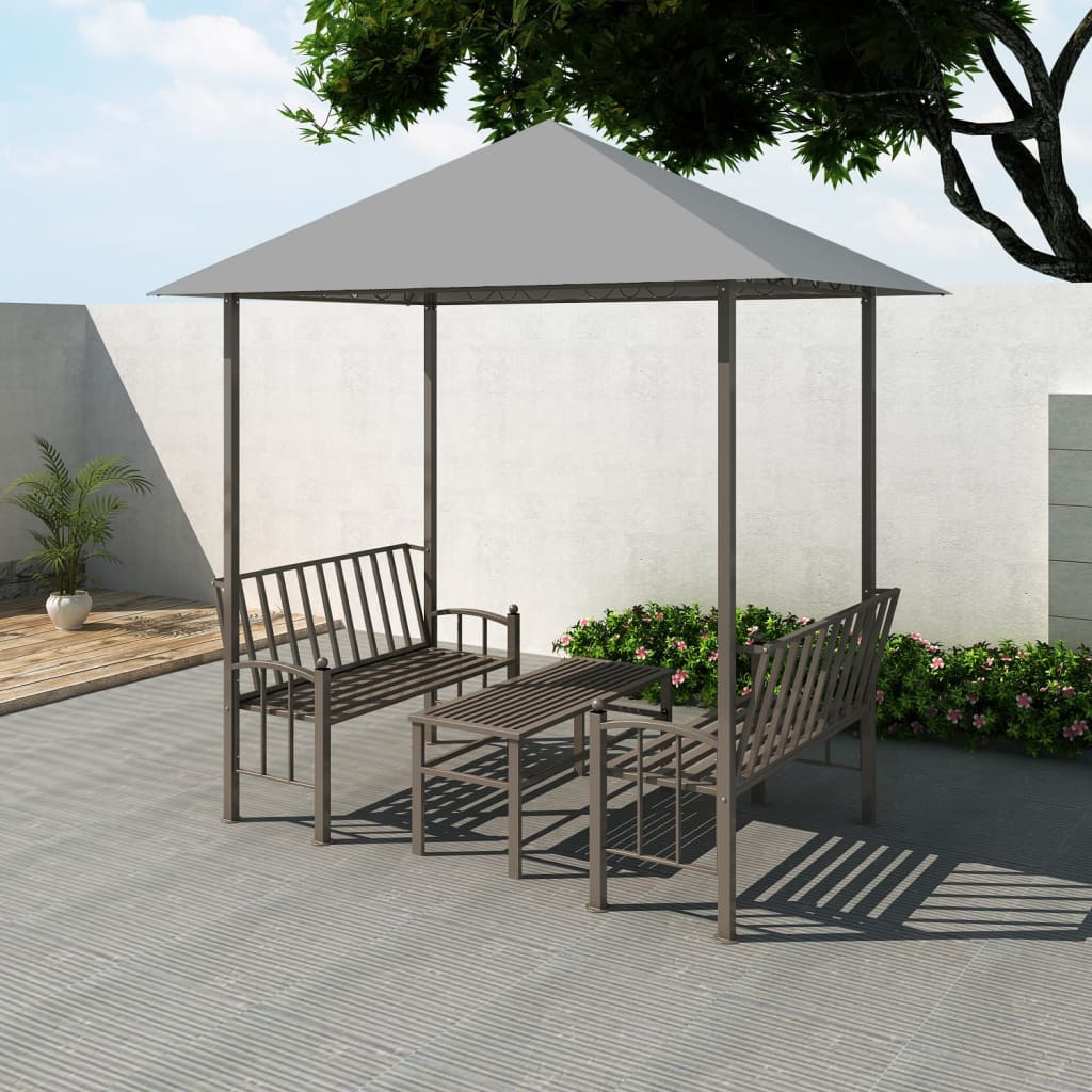 vidaXL Pérgula para jardim com mesa e bancos 2,5x1,5x2,4 m antracite