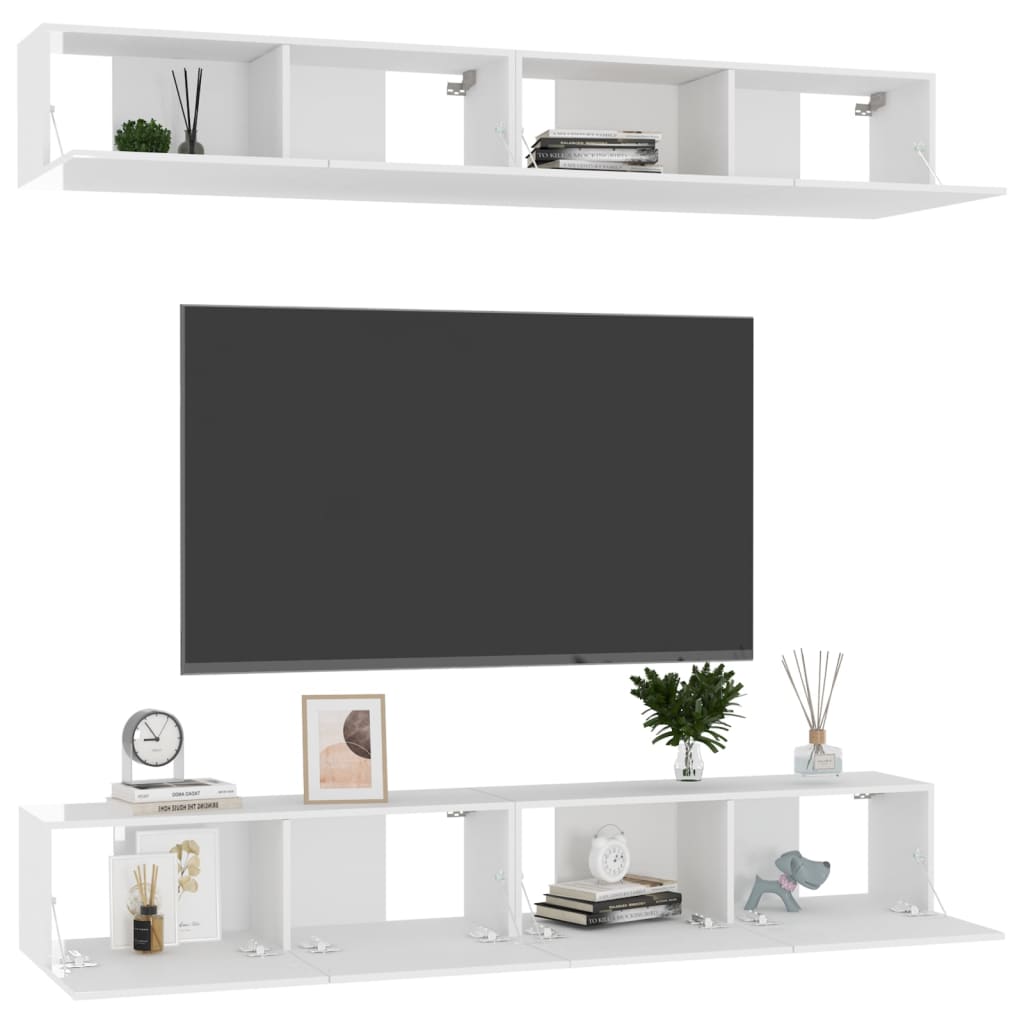 vidaXL Móveis de TV 4 pcs 100x30x30 cm contraplacado branco brilhante