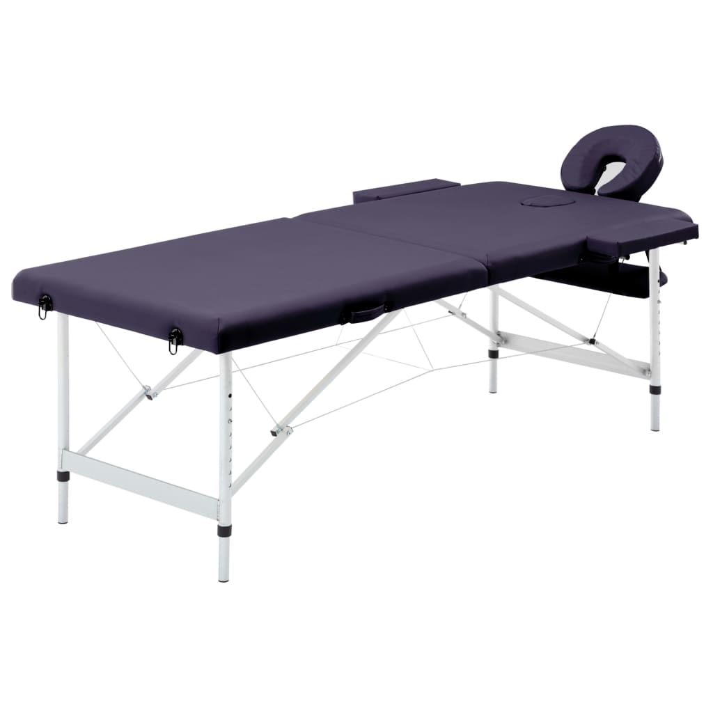 vidaXL Mesa de massagens dobrável 2 zonas alumínio roxo