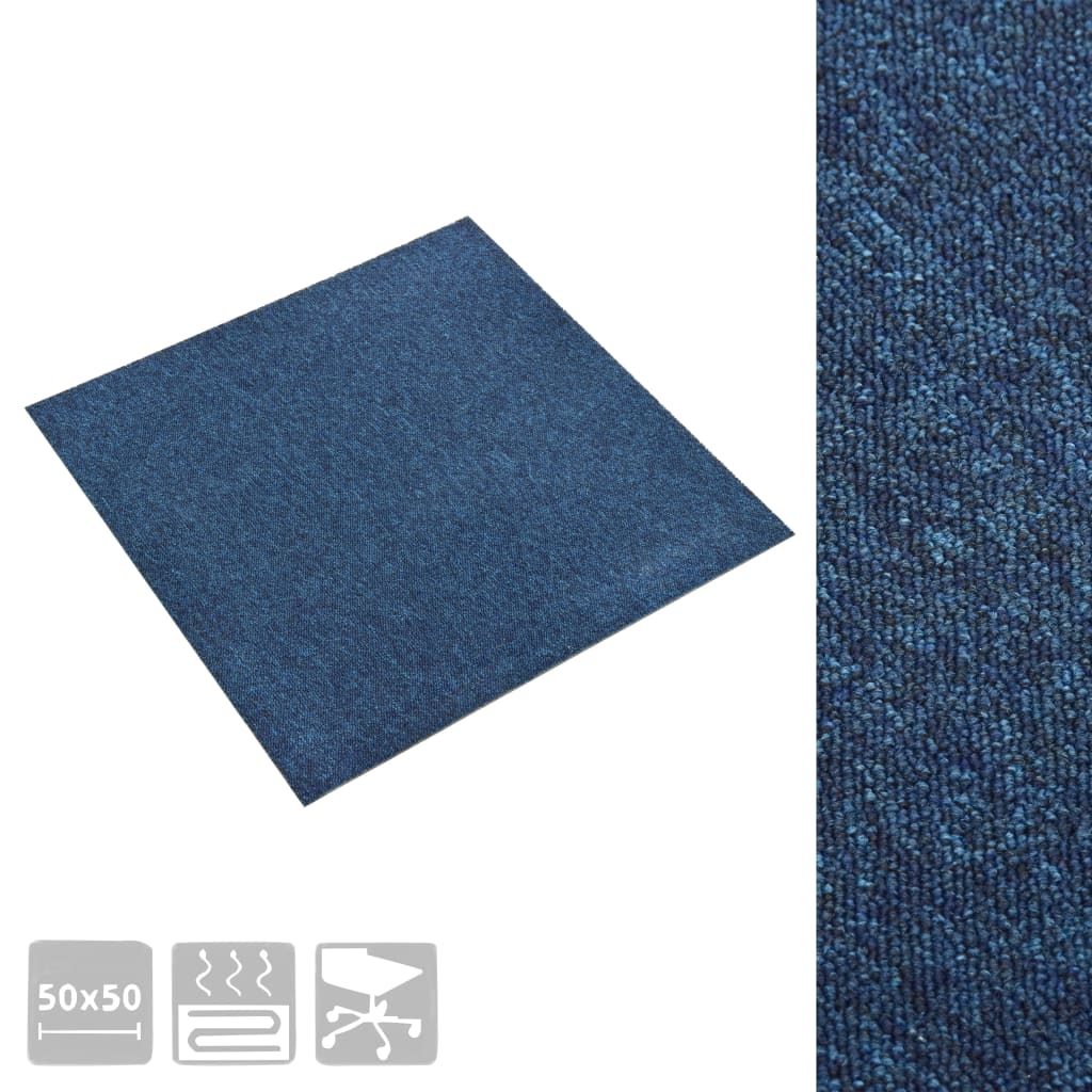 vidaXL Ladrilhos carpete para pisos 20 pcs 5 m² 50x50 cm azul-escuro