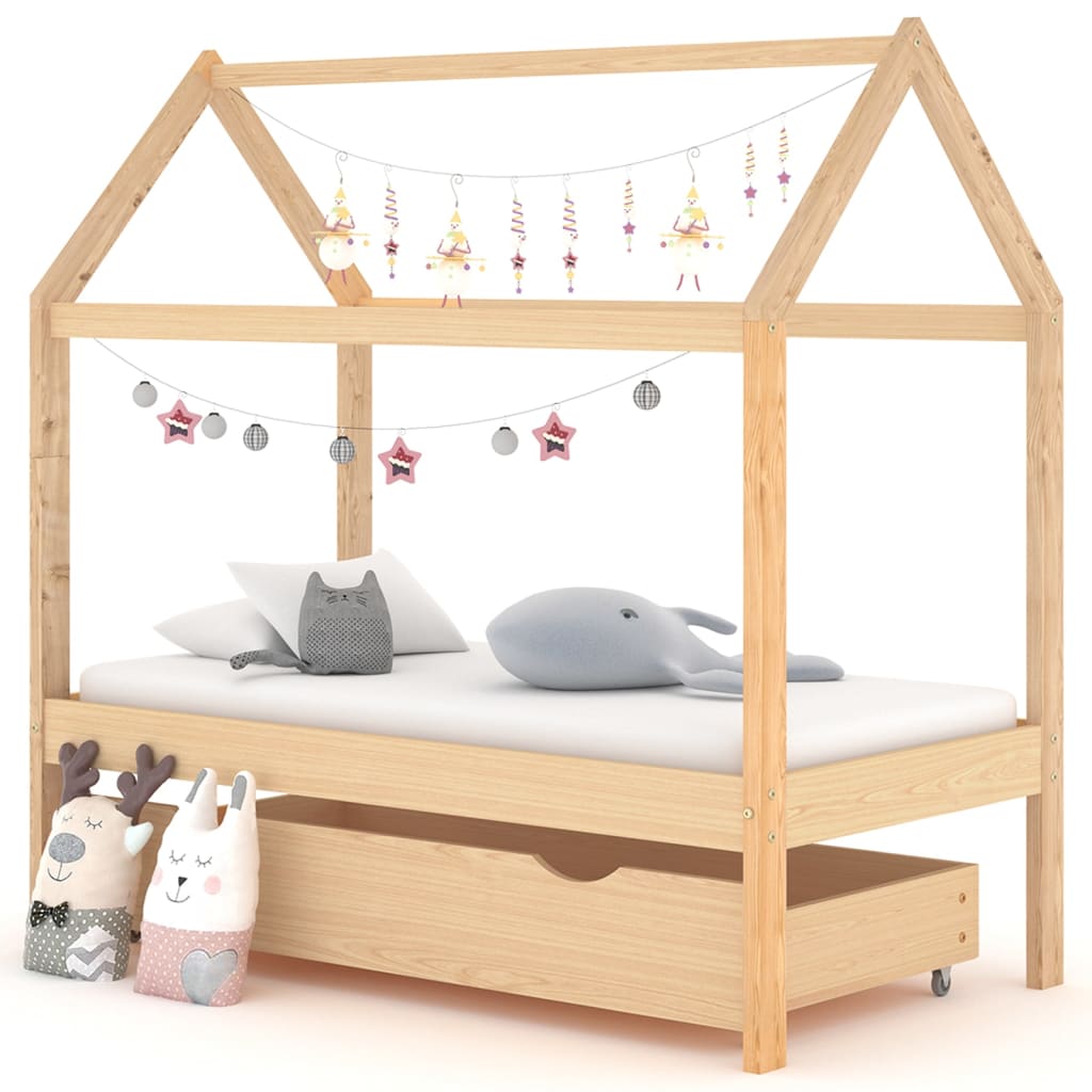 vidaXL Estrutura de cama para crianças c/ gaveta 70x140cm pinho maciço
