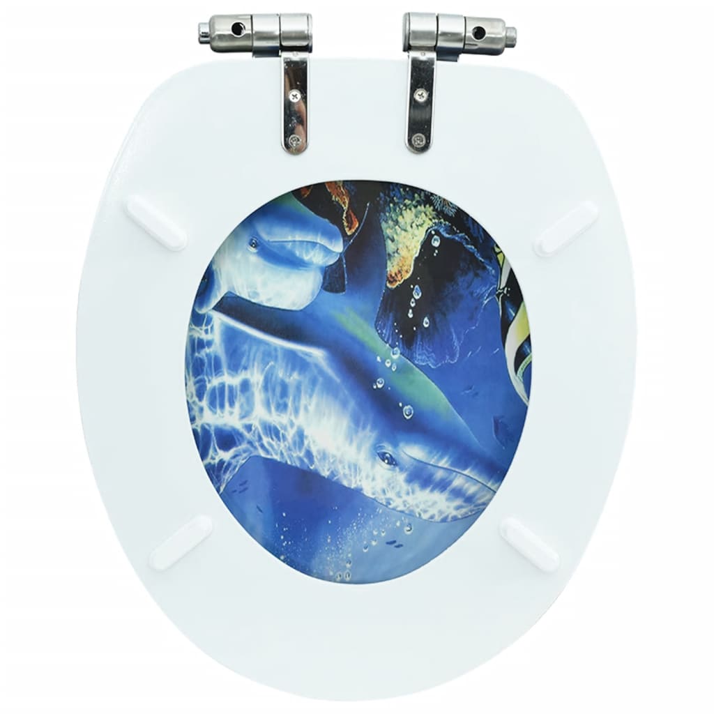 vidaXL Assento de sanita com tampa de fecho suave MDF design golfinhos