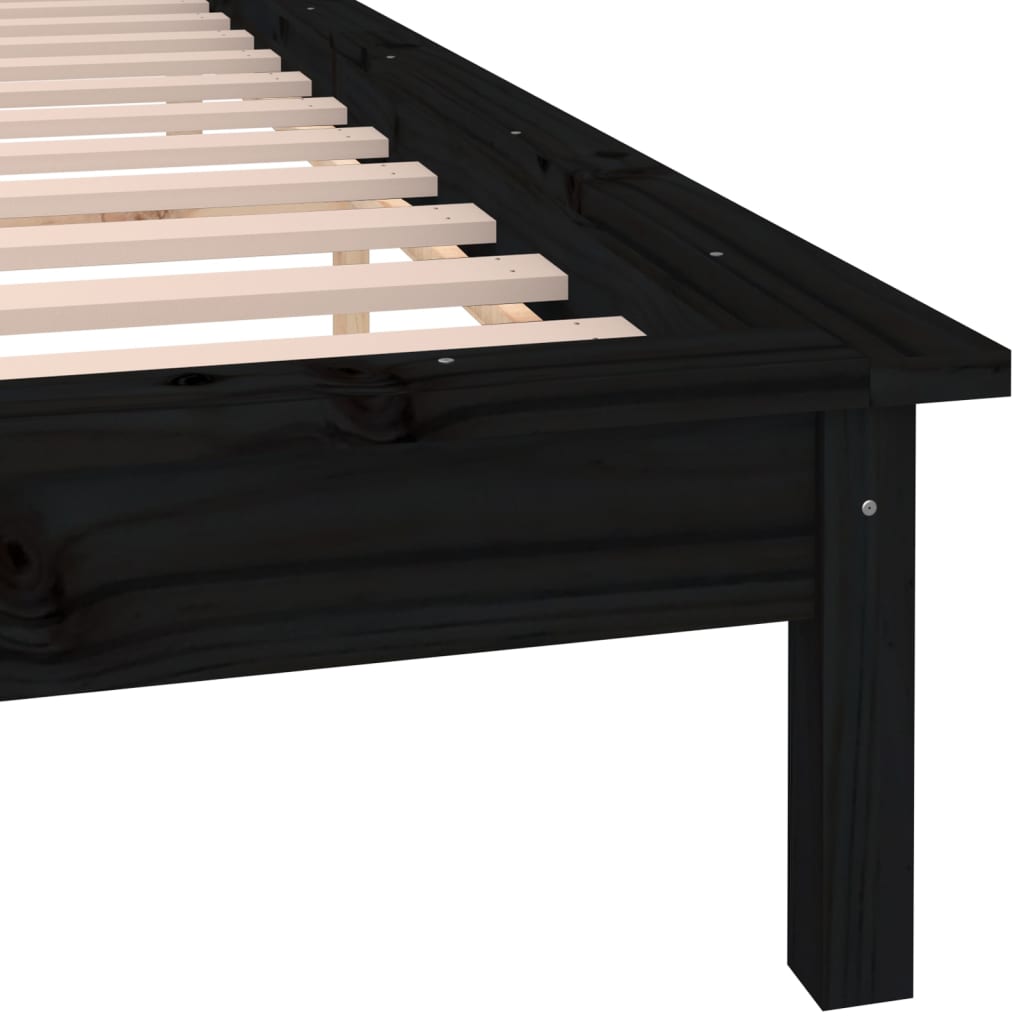 vidaXL Estrutura cama casal c/ LEDs 135x190 cm madeira maciça preto