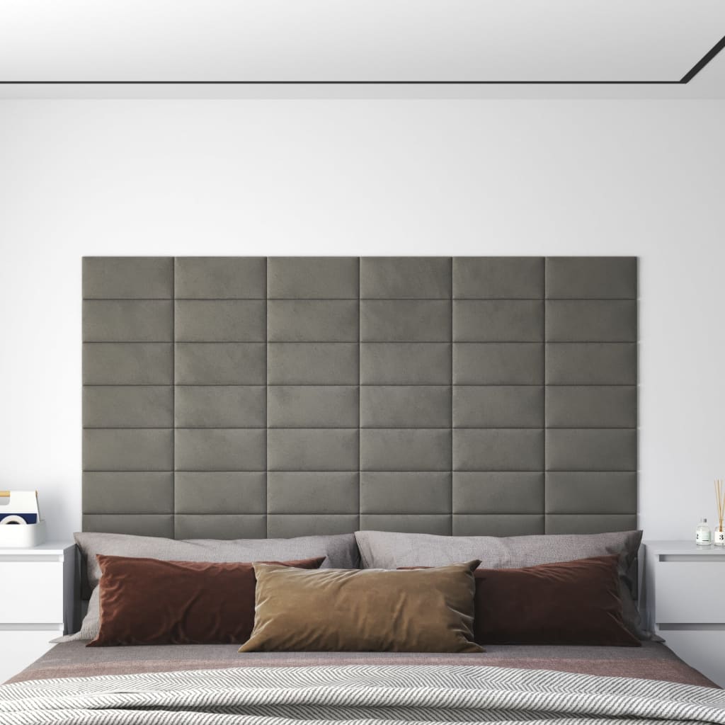 vidaXL Painel de parede 12 pcs 30x15 cm veludo 0,54 m² cinza-claro
