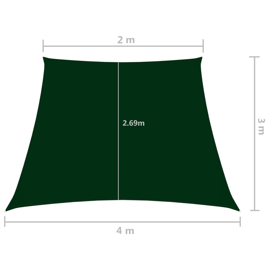 vidaXL Para-sol vela tecido oxford trapézio 2/4x3 m verde-escuro