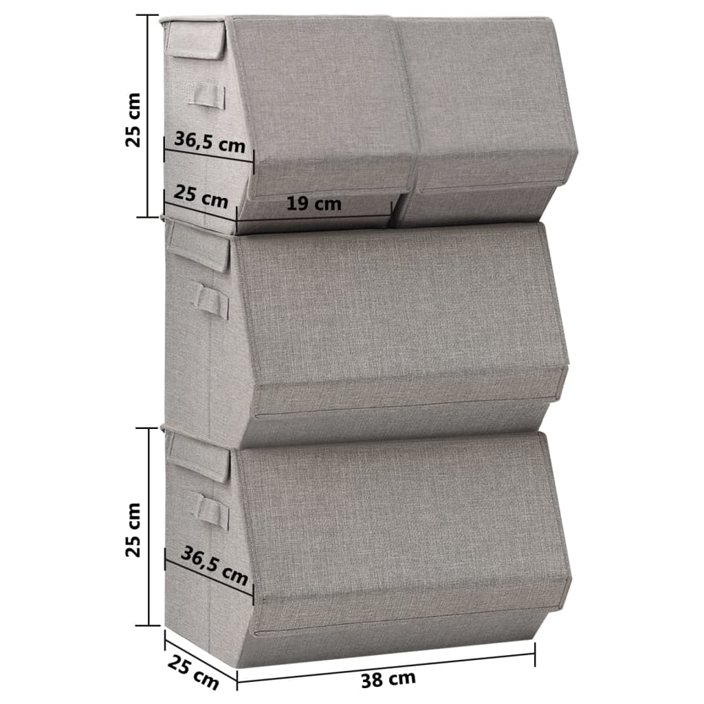 vidaXL Conjunto caixas de arrumação empilháveis 4 pcs tecido cinzento