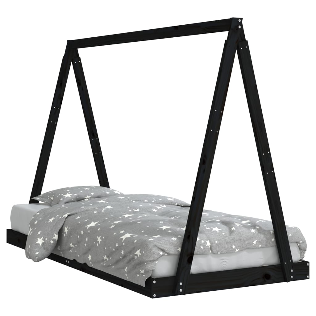 vidaXL Estrutura de cama infantil 90x190 cm pinho maciço preto
