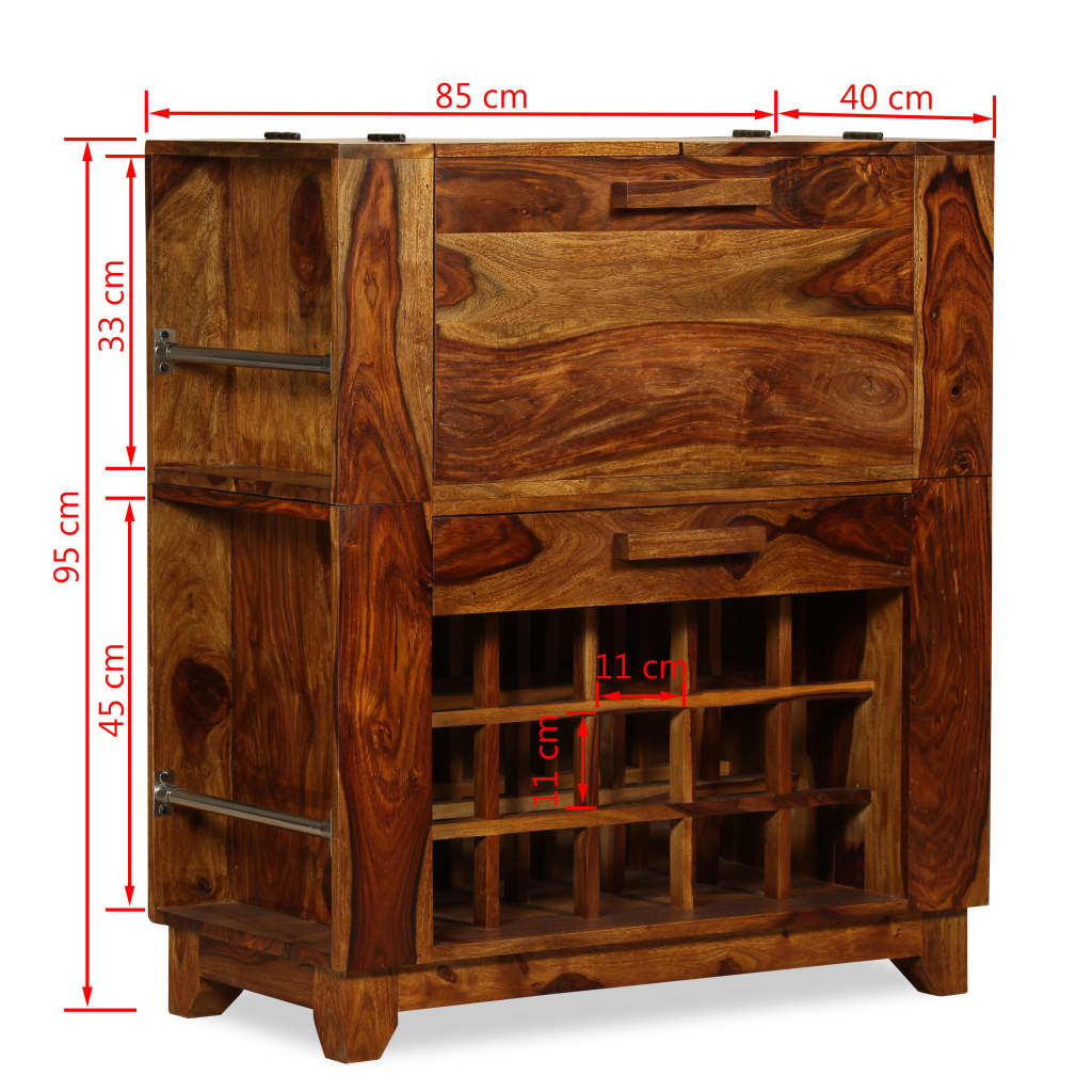 vidaXL Armário de bar madeira sheesham maciça 85x40x95 cm