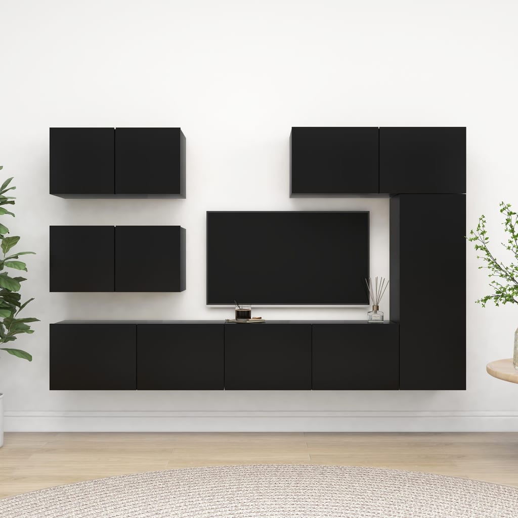 vidaXL 6 pcs conjunto de móveis de TV contraplacado preto