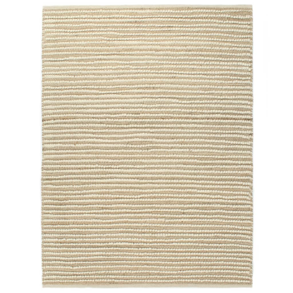 vidaXL Tapete 140x200 cm cânhamo lã natural/branco