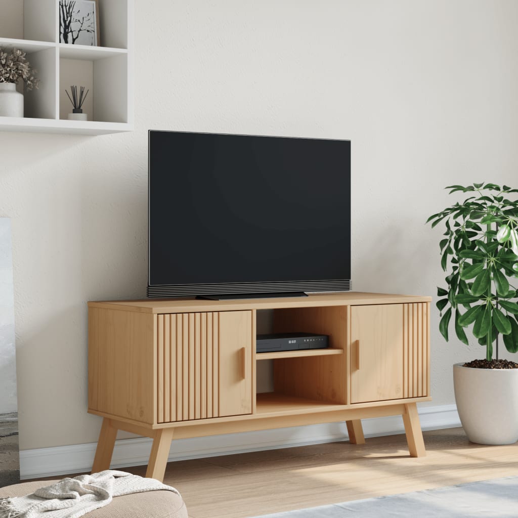 vidaXL Móvel de TV OLDEN 114x43x57cm madeira de pinho maciça castanho