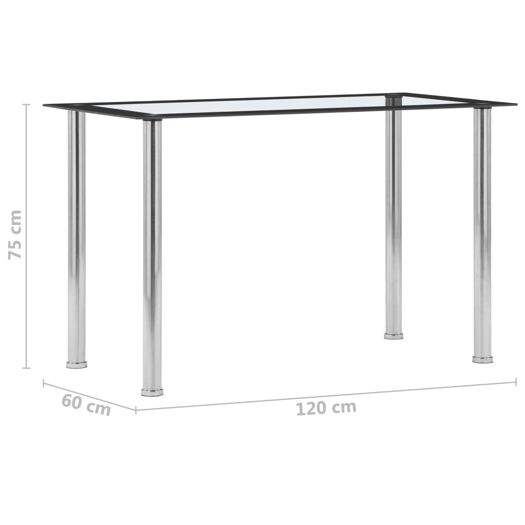 vidaXL Mesa de jantar 120x60x75cm vidro temperado preto e transparente
