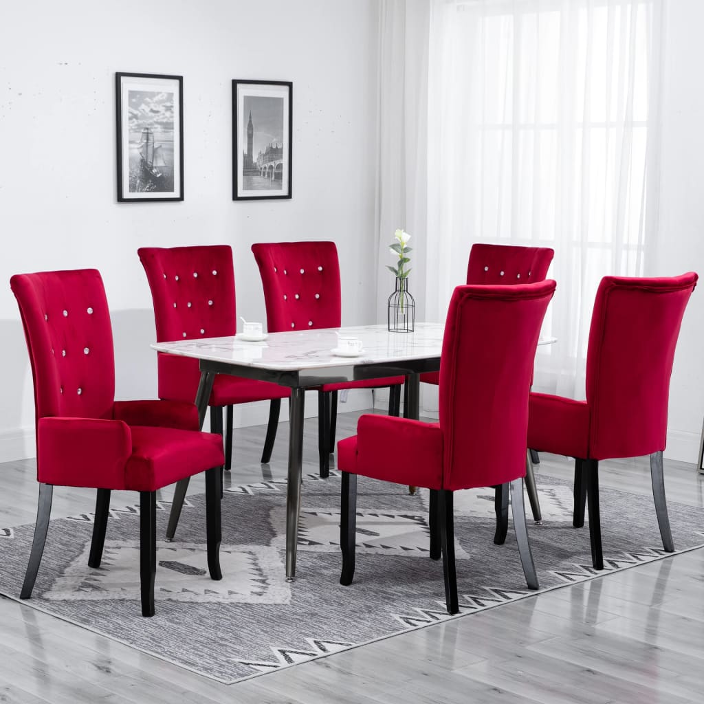 vidaXL Cadeira de jantar com apoio de braços 6 pcs veludo vermelho