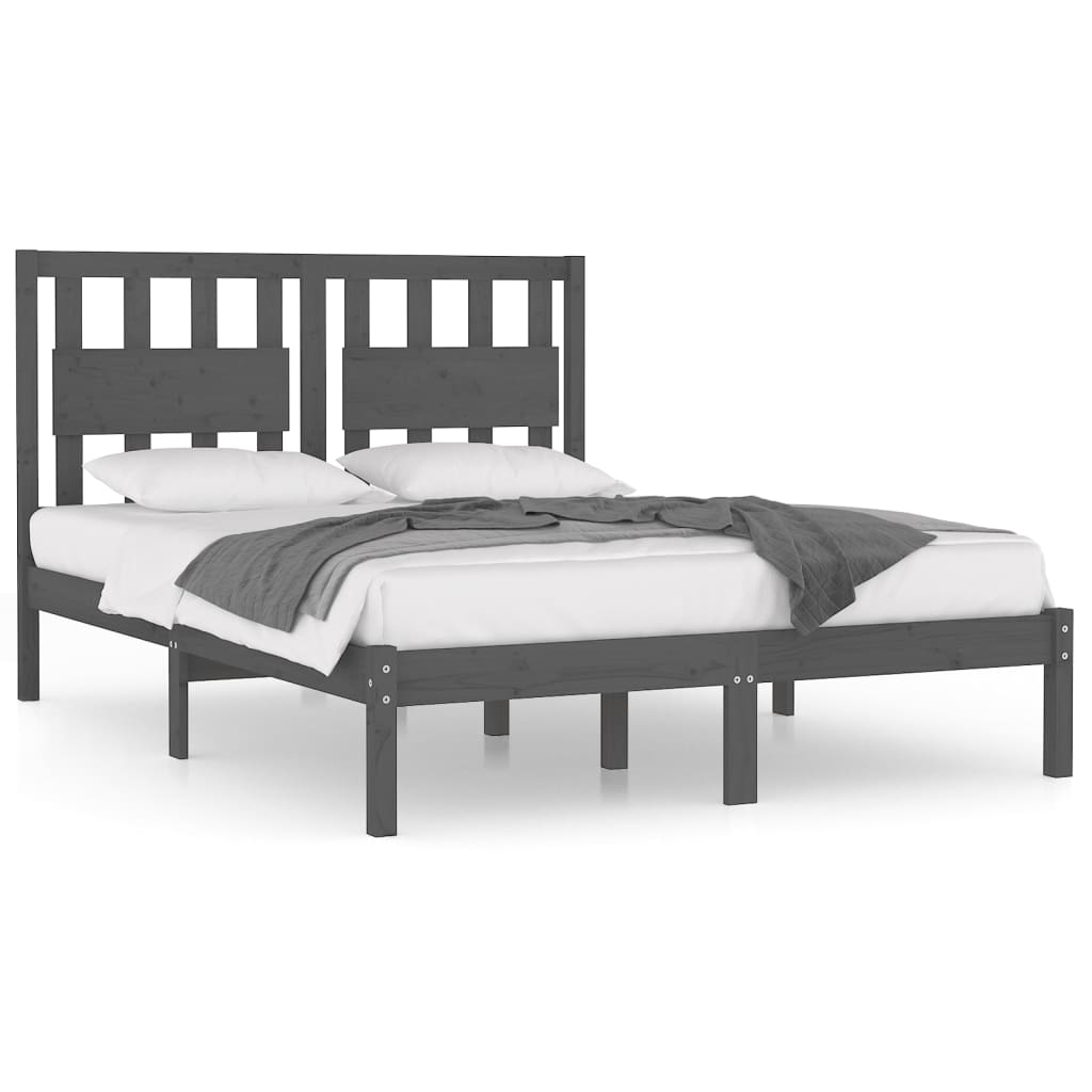 vidaXL Estrutura de cama king 150x200 cm pinho maciço cinzento