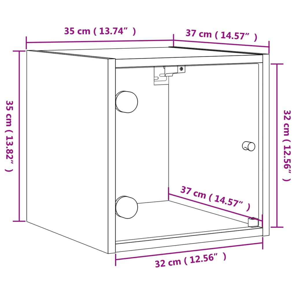vidaXL Mesa de cabeceira c/ porta de vidro 35x37x35 cm cinzento sonoma