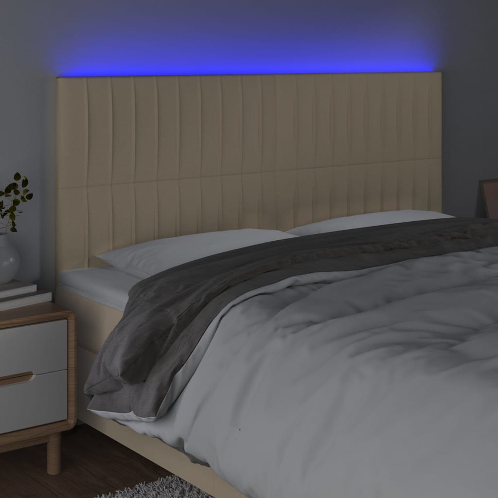 vidaXL Cabeceira cama c/ LED tecido 200x5x118/128 cm crème