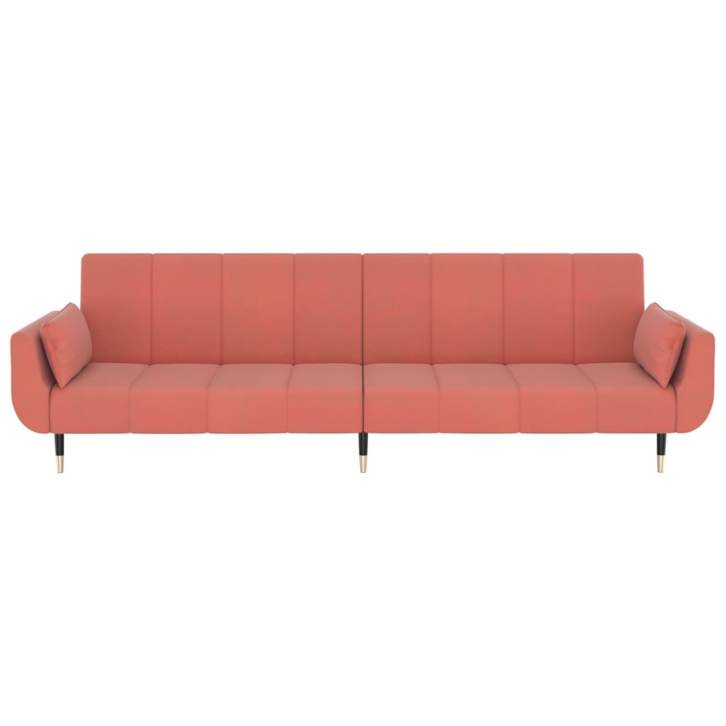 vidaXL Sofá-cama 2 lugares com duas almofadas veludo rosa