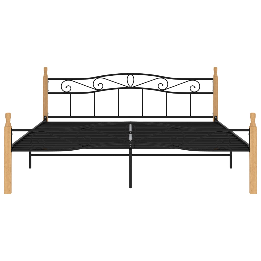 vidaXL Estrutura de cama 200x200cm metal/madeira carvalho maciça preto