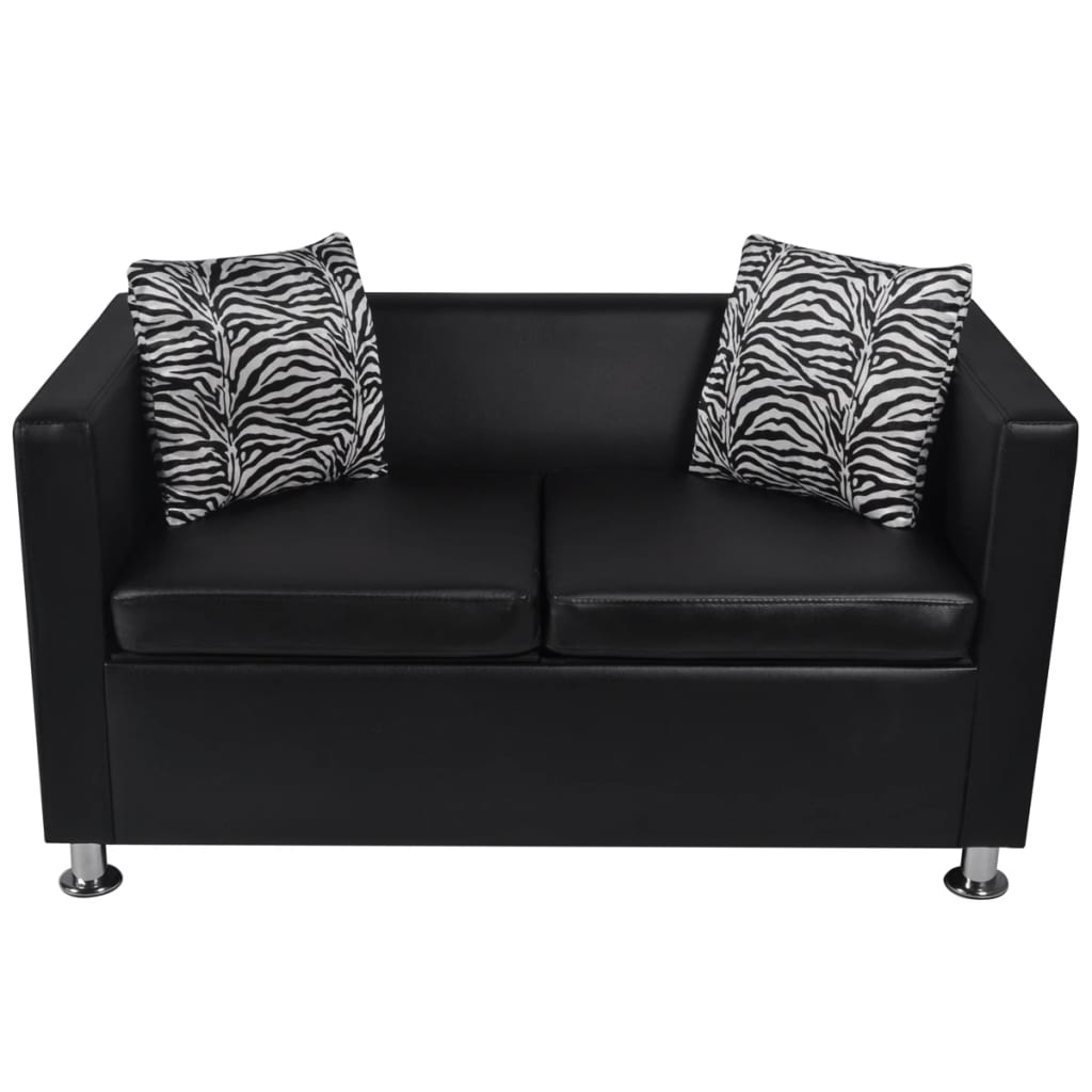 vidaXL Conjunto de sofás de 2 e 3 lugares couro artificial preto