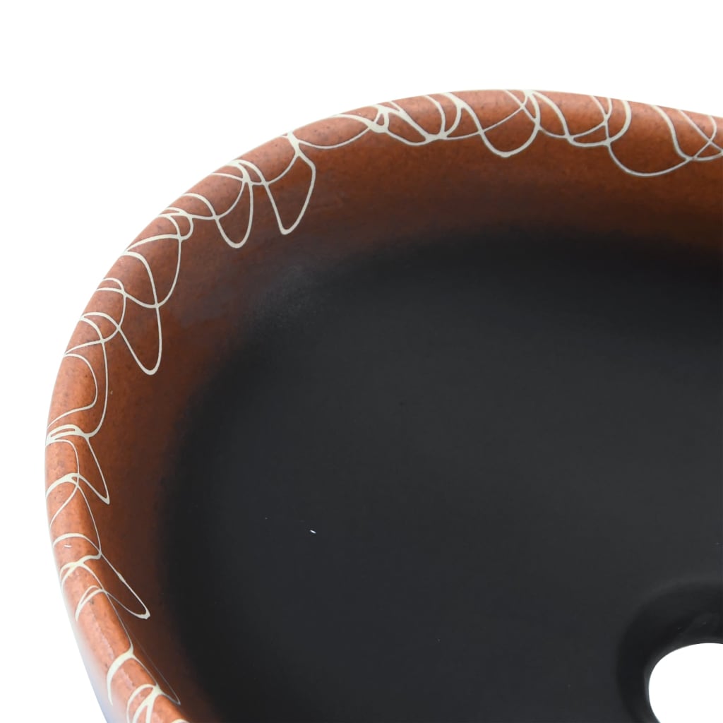 vidaXL Lavatório de bancada oval 47x33x13 cm cerâmica preto e laranja