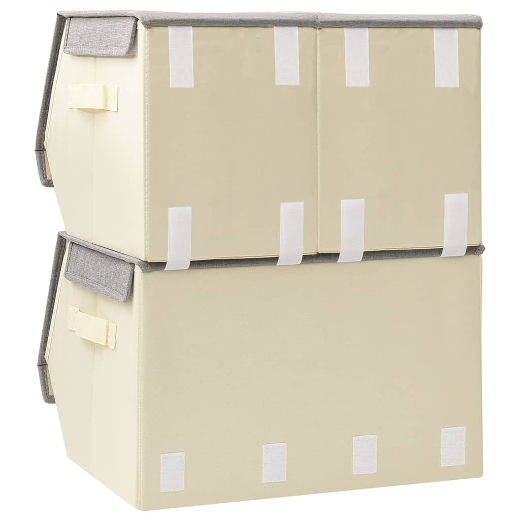 vidaXL Conjunto caixas arrumação empilháveis 3 pcs tecido cinza/creme