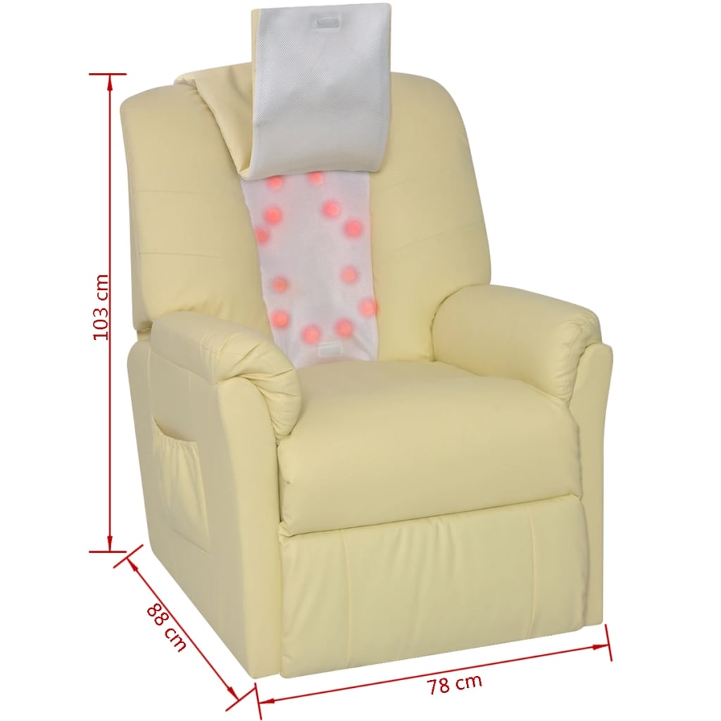 vidaXL Cadeira de massagens shiatsu couro artificial branco creme