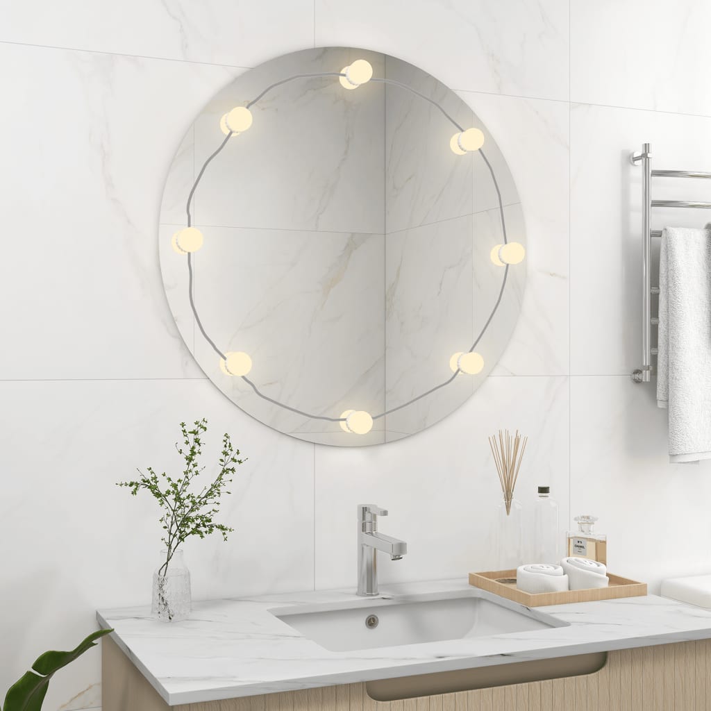 vidaXL Espelho de parede sem moldura c/ luzes LED vidro redondo