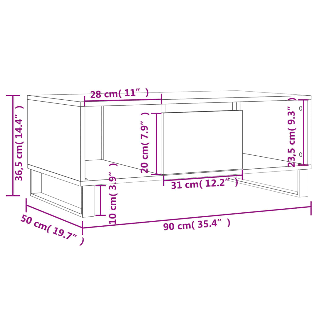 vidaXL Mesa de centro 90x50x36,5 cm derivados de madeira preto