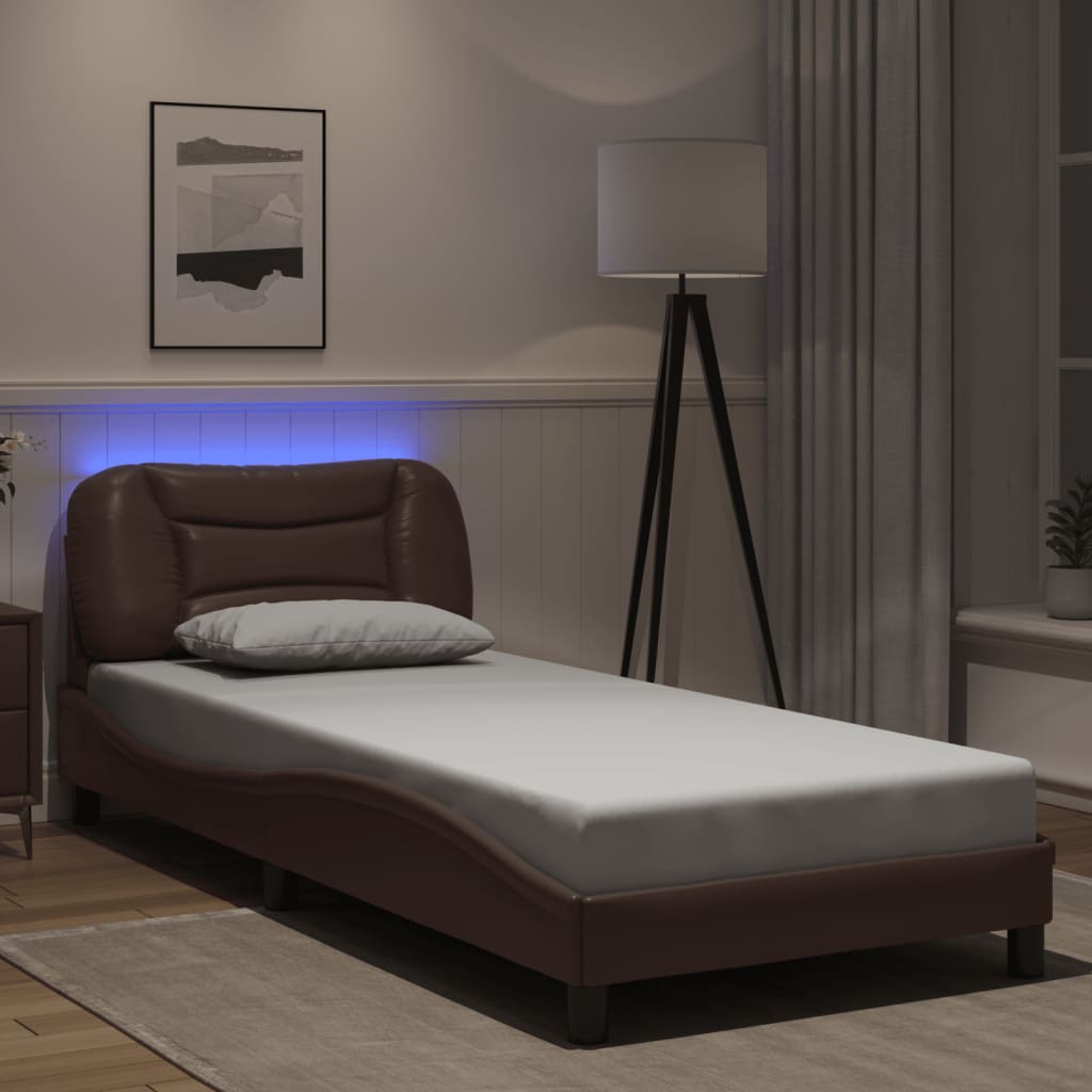 vidaXL Estrutura cama c/ luzes LED 80x200 cm couro artificial castanho