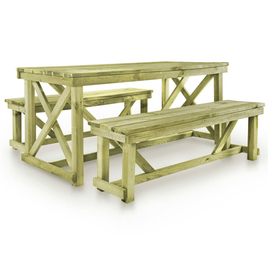 vidaXL Mesa de jardim com 2 bancos madeira