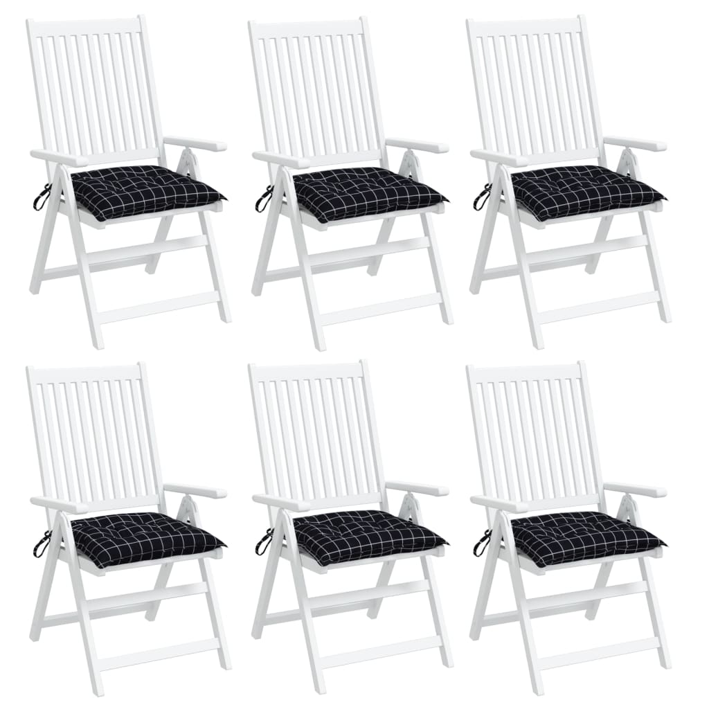 vidaXL Almofadões para cadeira 6 pcs 40x40x7 cm tecido xadrez preto