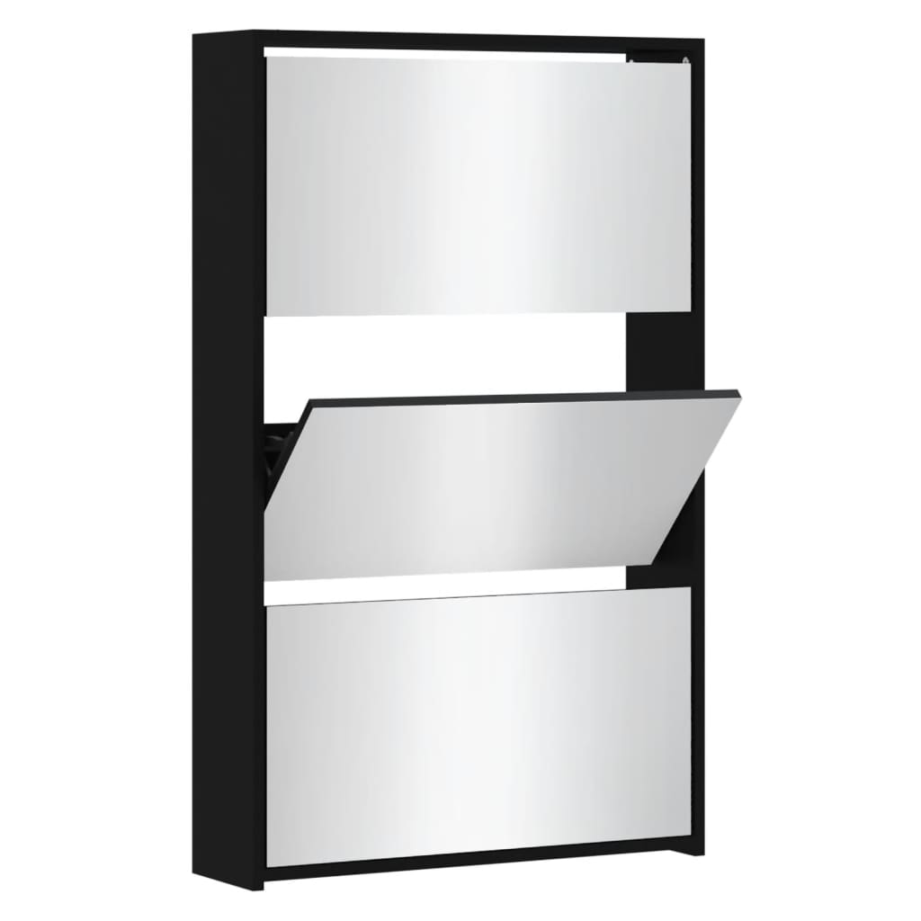 vidaXL Sapateira com espelho de 3 divisórias 63x17x102,5 cm preto
