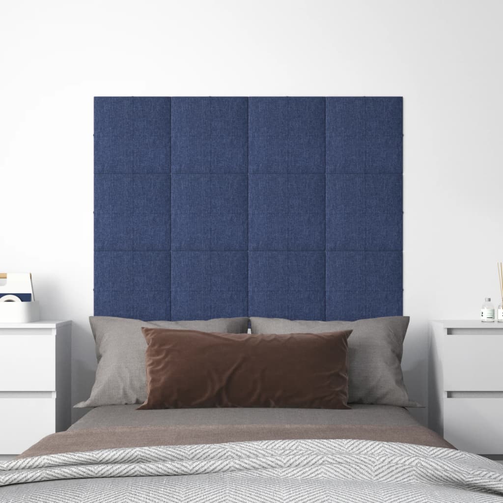 vidaXL Painel de parede 12 pcs 30x30 cm tecido 1,08 m² azul