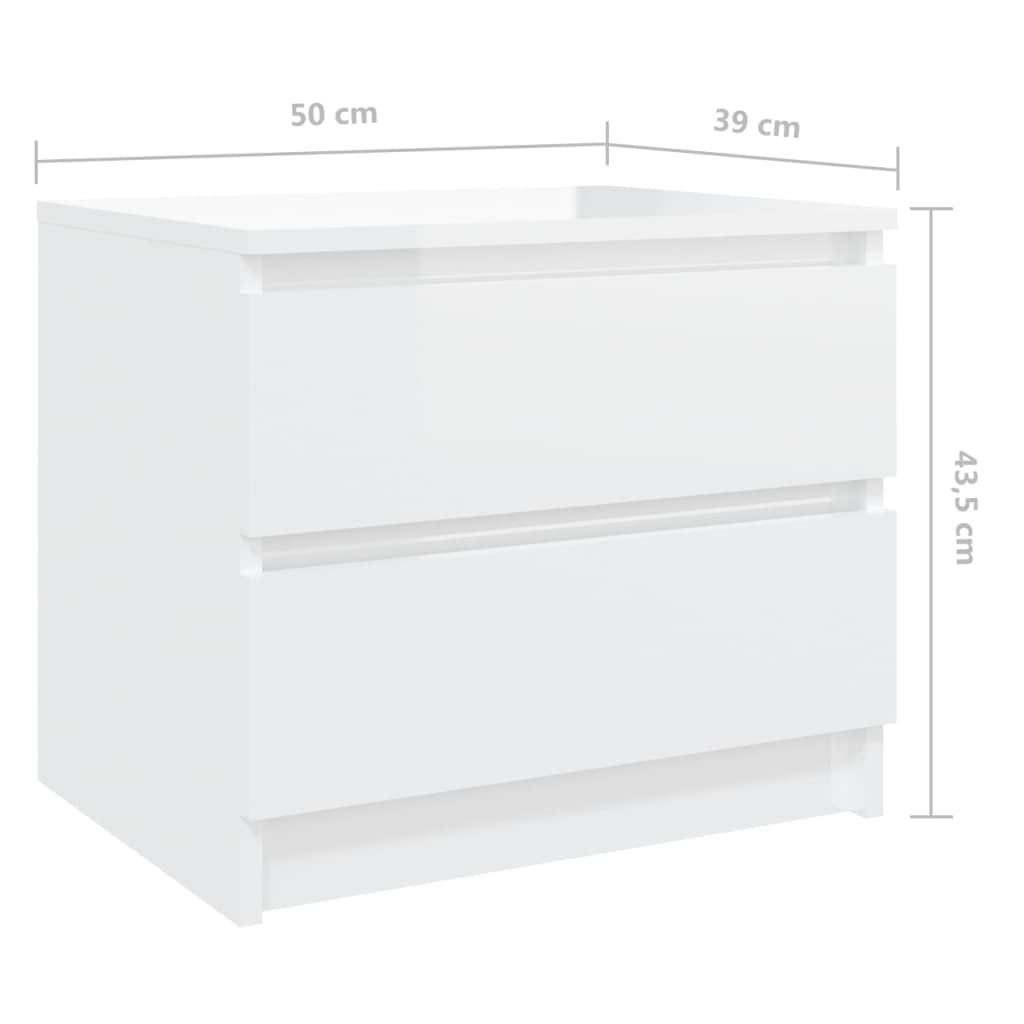 vidaXL Mesa de cabeceira 50x39x43,5 cm contraplacado branco brilhante
